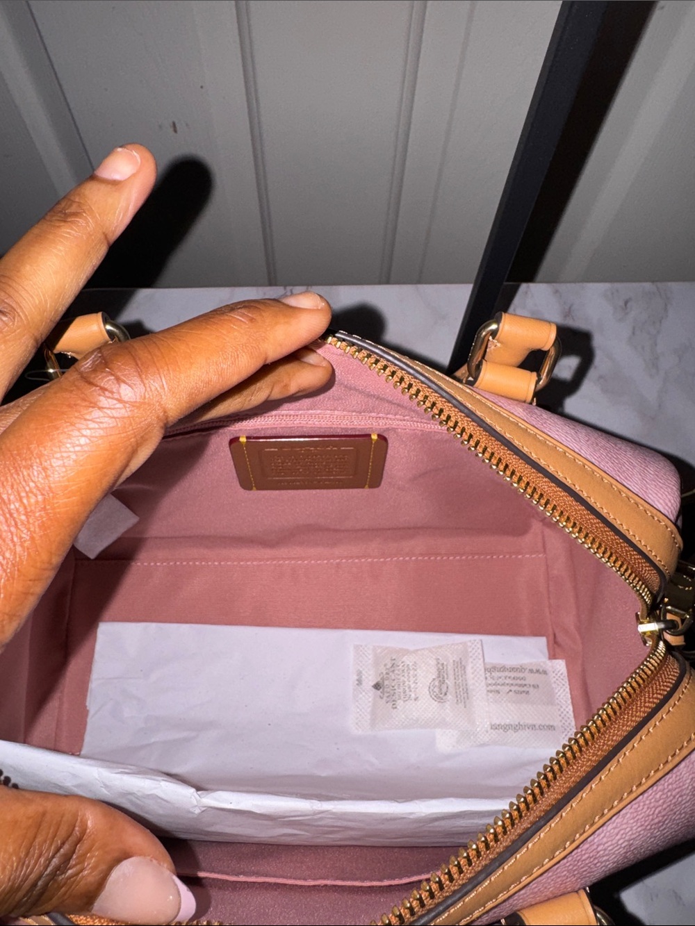 Coach Pink Leather Satchel with Tan Trim and Gold Hardware - Picture 8 of 12